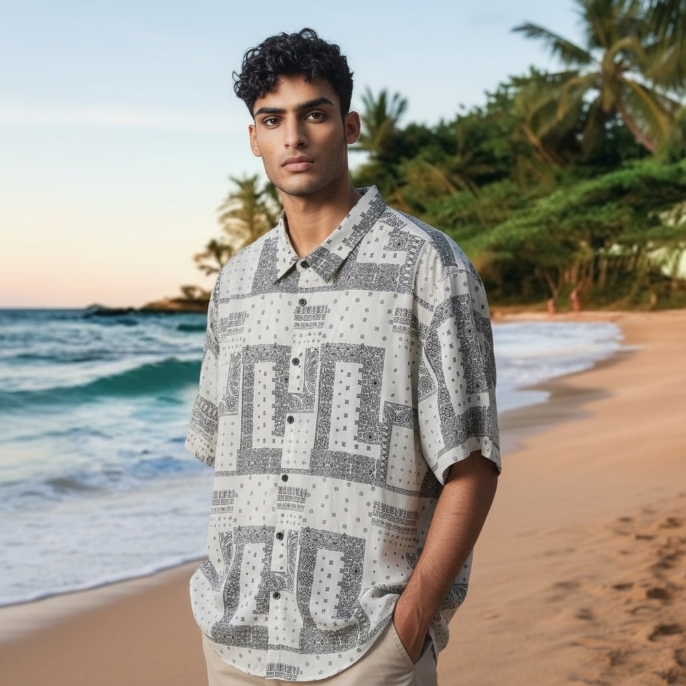✨ JOGAL Men's Bandana Patchwork Button-Down Shirt Size XXL ✨